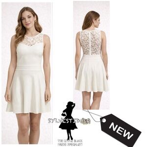 NWT Sleeveless Pleated Dress w/Floral Lace